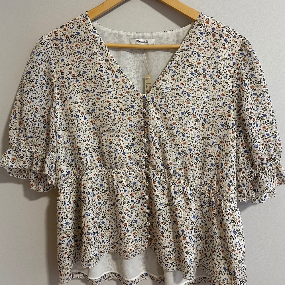 Madewell Silk V-Neck Peplum Popover Top